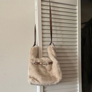 Amazon Cream and Brown Faux Fur Shoulder Bag